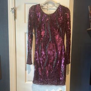 Cache Purple and Pink Sequin Bodycon Dress